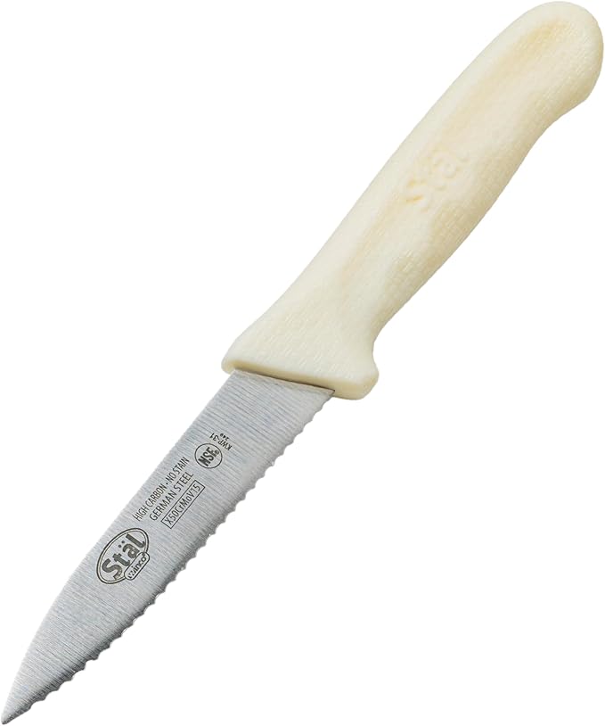 Winco 3.5" Serrated Paring Knives, White PP Hdl, 2pcs/pk