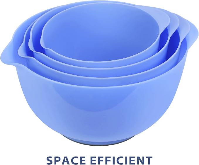 BoxedHome Mixing Bowls Set,BPA-Free Plastic,Anti-slip,4.5, 3.5,2.5.1.7Quart | Microwave and Dishwasher Safe,Nesting Bowls with Pour Spout for kitchen Baking,Salads,Meal Prep,RV,Camping