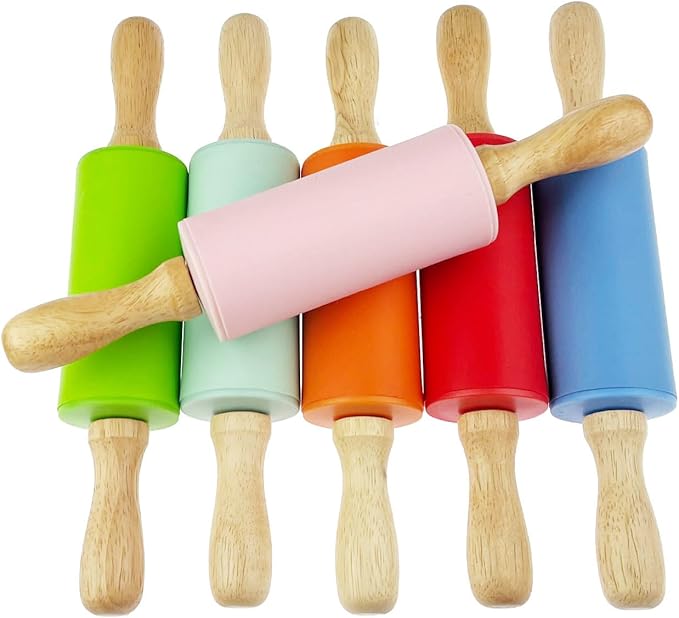 6 Pack Mini Small Rolling Pin 9 Inch Kids Rolling Pin Wooden Handle for Home Kitchen