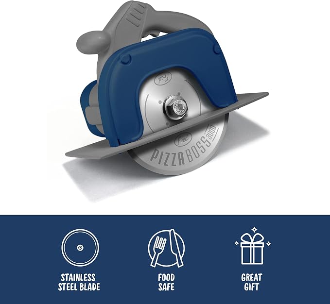 Genuine Fred PIZZA BOSS 3000, Circular Saw Stainless Steel Pizza Wheel, Great Gift for Guys and Pizza Lovers, Easy to Clean with Removable Shield - White Elephant Gift - Fun Kitchen Gadget