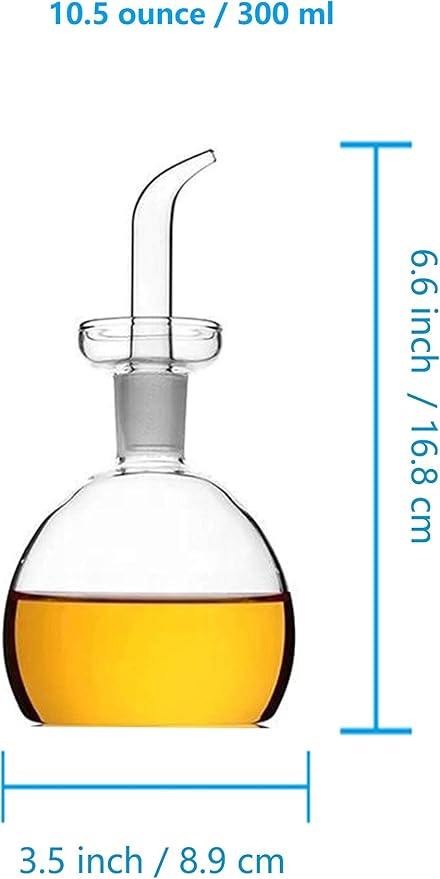 10 oz / 300 ml Clear Glass Olive Oil Dispenser Bottle - Oil & Vinegar Cruet with Pourers and NO Funnel Needed - Olive Oil Carafe Decanter for Kitchen and BBQ