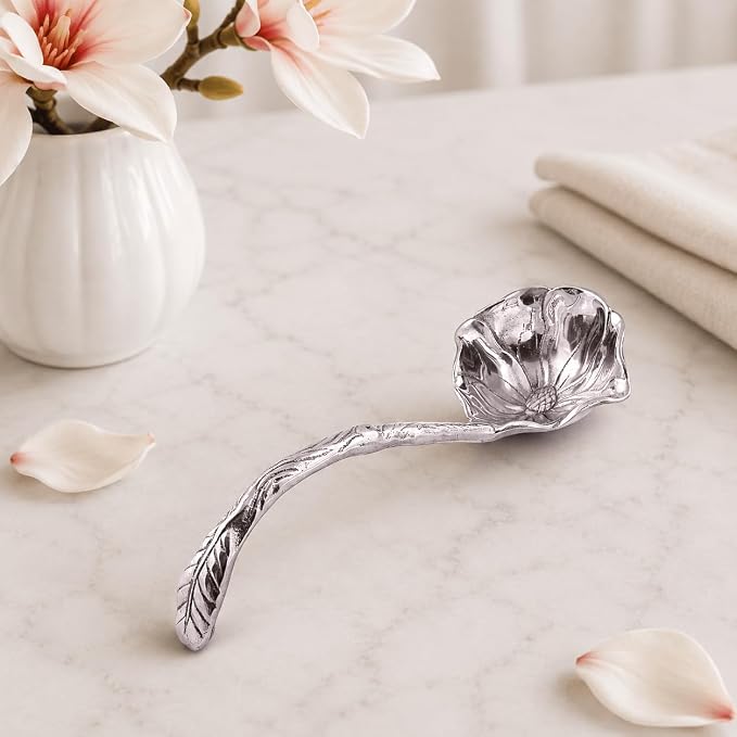 Arthur Court Magnolia Pattern Aluminum Serving Ladle - Elegant Punch/Soup Ladle for Entertaining - 12.5 Inch Long