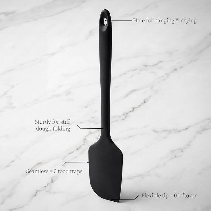 600ºF Heat Resistant Large Silicone Spatula for Baking, Black | 11.34in High Heat Food Safe Flexible Kitchen Silicone Scraper for Cooking Mixing Scraping Stirring Nonstick Cookware Pan Bowl