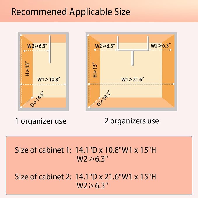 Under Sink Organizer, Bathroom Counter Organizer, 2 Pack 2 Tier L-Shape White, Adjustable Height Carbon Steel, Under Cabinet Storage with Pull Out Drawer, Use for Kitchen Bathroom Office Shop Laundry