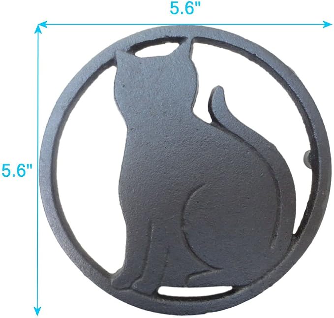 Black Cat Metal Trivet with Feet for Kitchen or Dining Table - Cast Iron - 5.6-Inches Across - More Than One Makes a Set for Countertop - Popular Cat Lover Gifts and Halloween Decorations