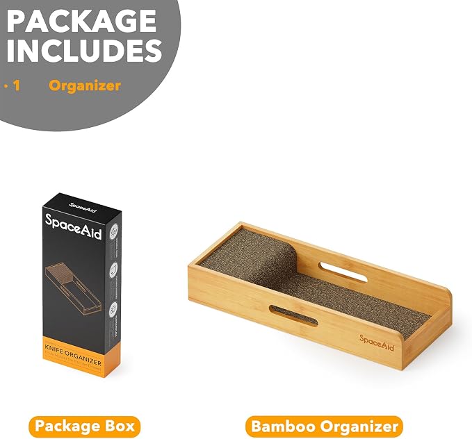 SpaceAid Knife Drawer Organizer Bamboo Insert Dock, Kitchen Steak Knives Holder Organizers Block for Drawer in Storage Organization (Small)