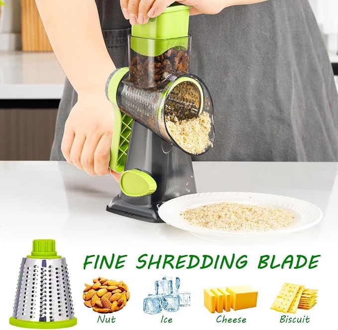 Cheese Grater with Handle, Multifunctional Manual Rotary Cheese Grater - Cheese Shredder Easily Chop Carrots, Potatoes, Vegetables and Fruits and Easy to Clean (Green)