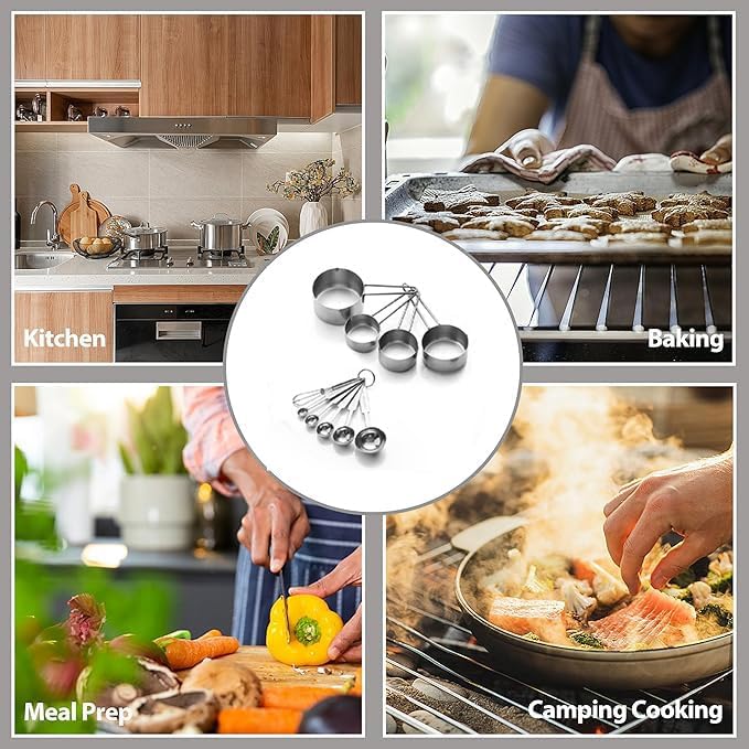 10 Pieces Measuring Cups and Spoons Set, Measuring Cups for Cooking | Stainless Steel,Gifts for Women Mom Cooking Lovers-4 Cups 5 Spoons 1 whisk with Strengthened Weld Joints
