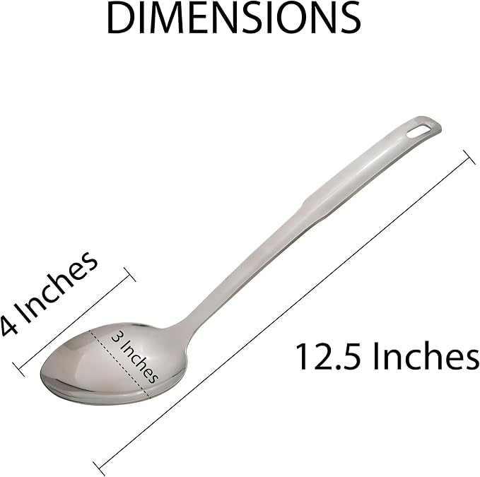 HIC Kitchen Solid Serving Spoon with Long Handle, 18/8 Stainless Steel, 12.5-Inch
