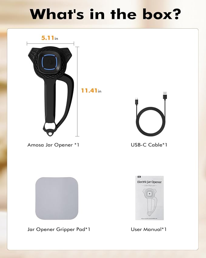 AMOSA Electric Jar Opener with Gripper Pad, Auto-Tighten & Manual Twist | 2-in-1 Rechargeable Jar Lid Opener & Bottle Opener for Seniors, Arthritis Sufferers, Weak Hands