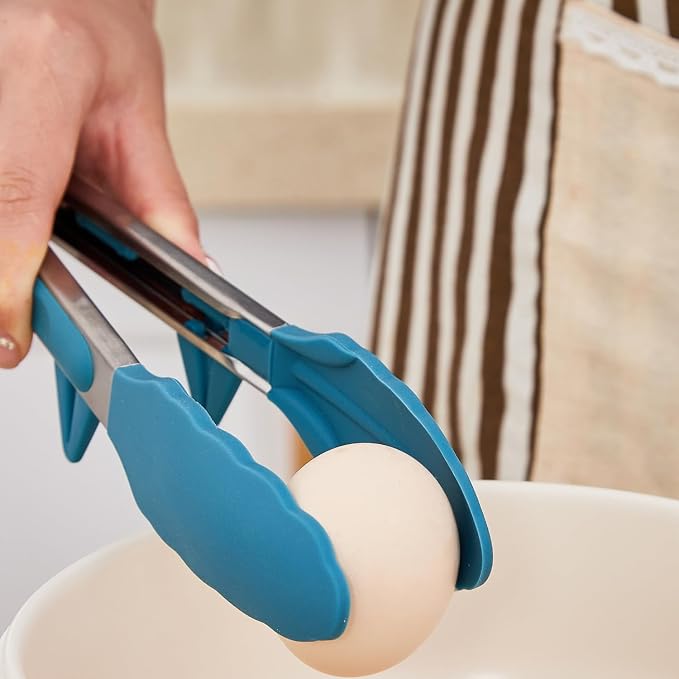 Silicone Tongs for Cooking, 3Pcs Stainless Steel Kitchen Tong with Silicone Tips, Heat Resistant Food Grade Small Serving Tong for BBQ Salad, Peacock Blue(7"+9"+12")