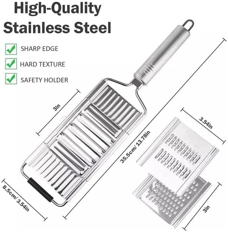 Stainless Steel 4 in 1 Multi-Purpose Vegetable Slicer, Handheld Cheese Grater & Vegetable Chopper with 4 Adjustable Blades for Various Vegetables
