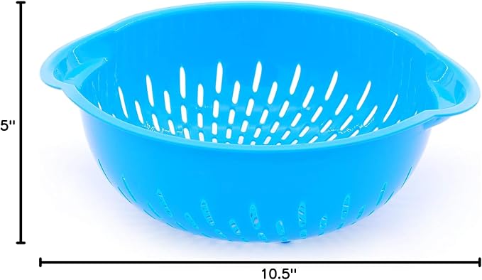 Mintra Home Mixing Bowl w/Colander (Large 4.5L, Blue) - For Washing & Draining Fruits And Vegetables - Heavy Duty Plastic for Baking, Cooking Supplies - Dishwasher Safe