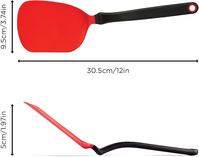 Dreamfarm Chopula Non-Stick-Safe Super-Flexible Sit-Up Spatula with Strong Flat Edge to Separate Food - 12" Red | Non-stick cookware safe, heat resistant, thin, flexible flipper, turner and food chopper with sit-up, no-mess handle, 12"
