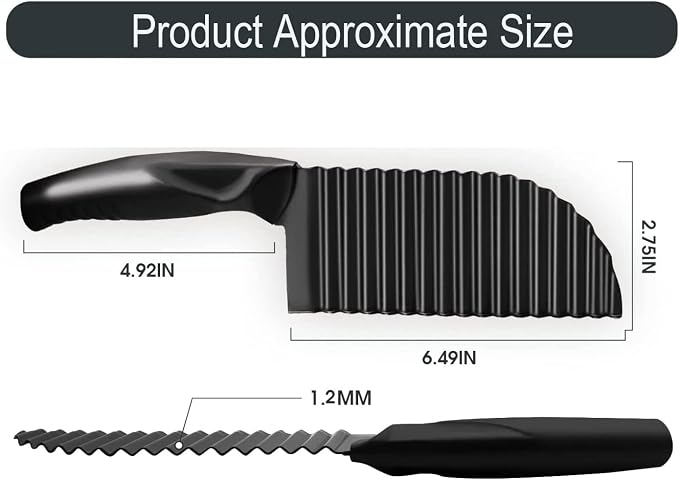 YukaBa Crinkle Potato Cutter 2.9" x 11.8" Stainless Steel Waves French Fries Slicer Handheld Chipper Chopper, Vegetable Salad Chopping Knife Home Kitchen Wavy Blade Cutting Tool, Black (1 Pack)