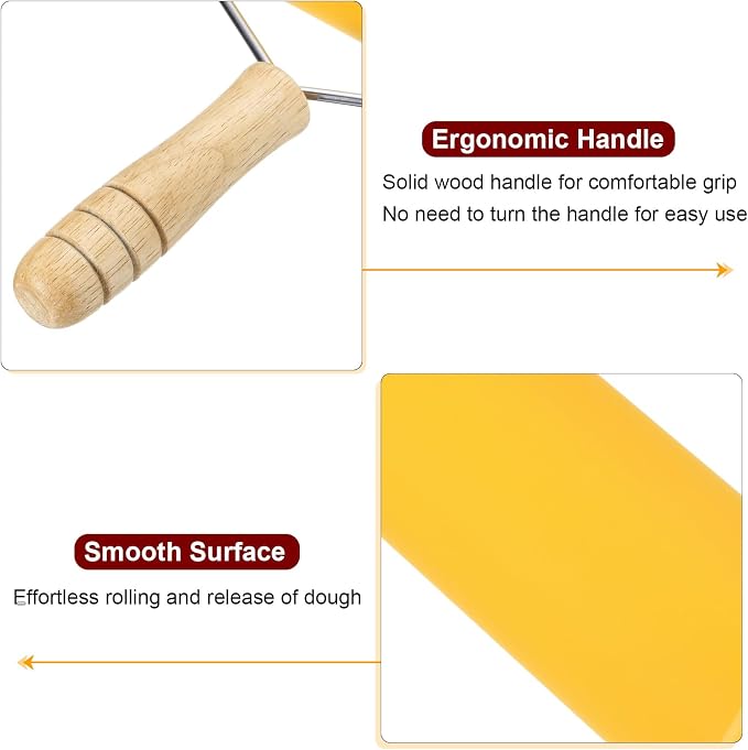 HARFINGTON 2pcs Rolling Pin 7.6" x 1.69" Silicone Roller Wood Handle Non-Stick Fondant Roller Dough Roller Rolling Pins for Baking Cookie Pastry Clay, Yellow