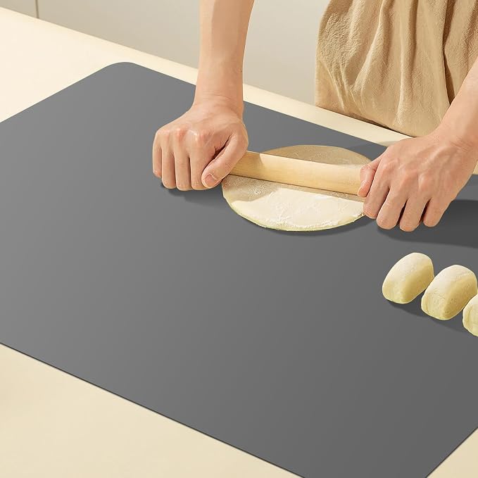Food-Grade Silicone mat๏ผ2MM Extra Thick Silicone Mats for Kitchen Counter, 25.6" x17.7" Non-Slip Waterproof Large Countertop Protector Mat, Heat Resistant Mat, Silicone Placemat (Grey)