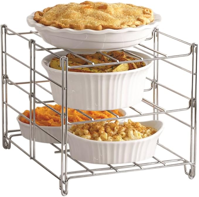 Nifty 3-Tier Oven Rack – Non-Stick, Dishwasher Safe, Use for Cooking Casseroles, Compact Collapsible Kitchen Storage, Chrome-Plated Steel Construction