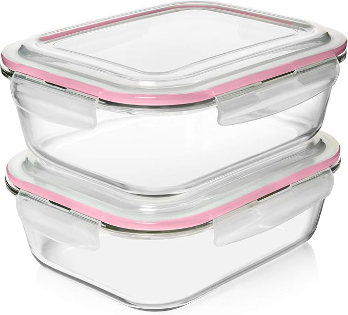 Razab 10 Cups/ 80 Oz 4 Pc (Set of 2) Glass Food Storage Containers with Airtight Locking Lids For Storing & Serving Food. BPA Free & Leak Proof - Microwave, Dishwasher, Fridge, Freezer, Oven Safe