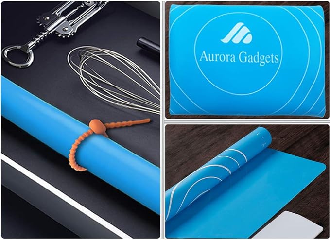 Silicone Baking Mat with Measurements – Heat Resistant, BPA Free, Non-Stick Pastry Mat for Rolling Dough – Easy to Clean Silicone Mat - Does Not Discolor-Blue