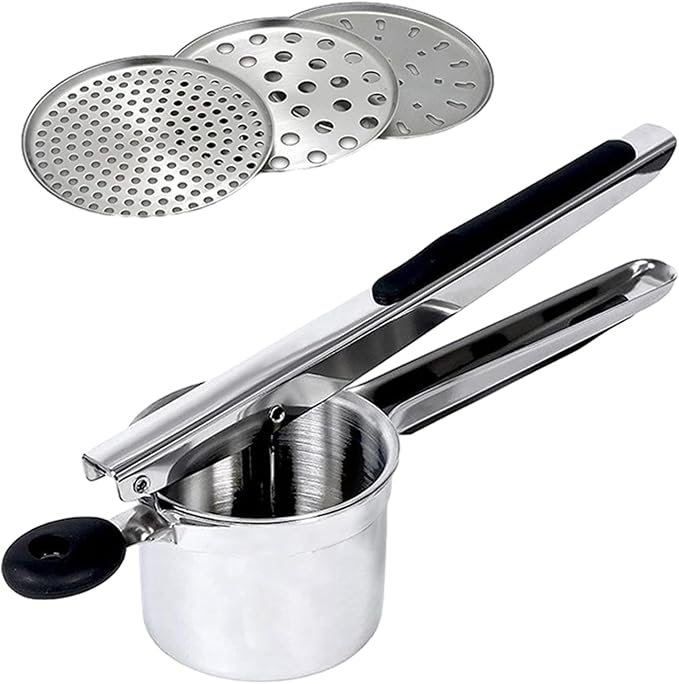 Stainless Steel Potato Ricer With 3 Discs, Heavy Duty Potato Ricer for Mashed Potatoes, Large Capacity Potatoes Masher and Rice-r Kitchen Tool(COLOR:Black)