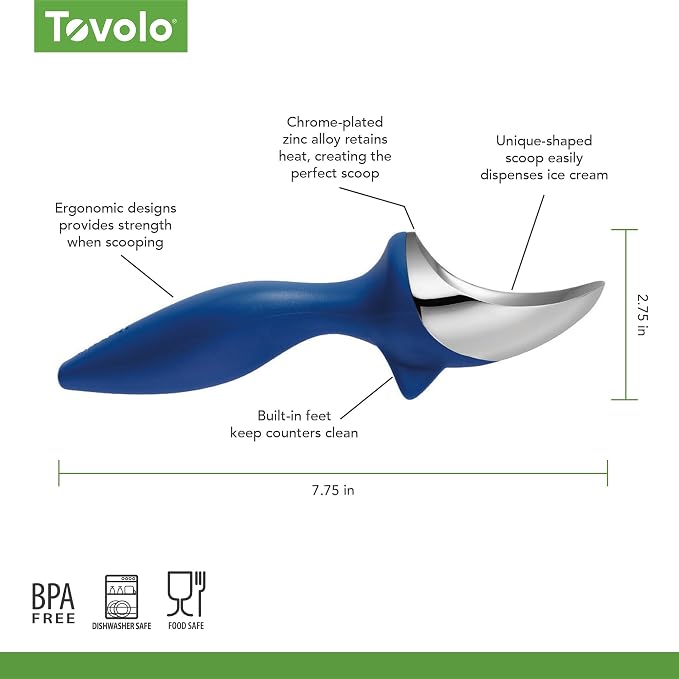 Tovolo Ice Cream Scoop Stratus Blue Dishwasher Safe Heavy Duty Ice Cream Scooper with Elevated Tilt Up Design, Heat Retaining Ice Cream Scoops with Non Slip Handle for Cookie Dough, Gelato, Sorbet