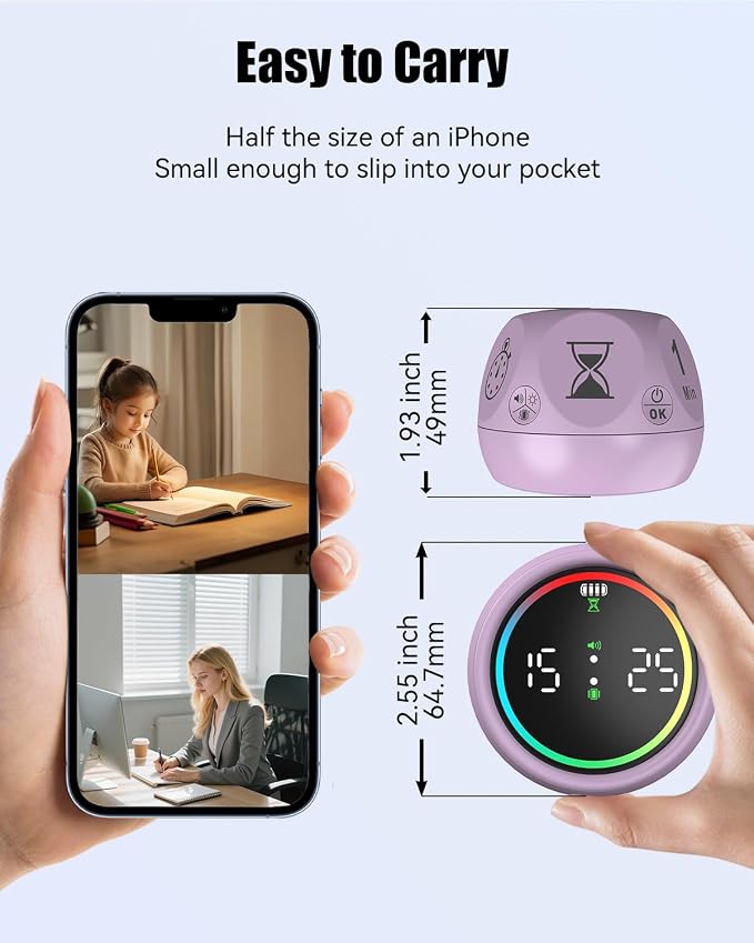 Pomodoro Timer Cube, Desk Timer for Productivity with 1, 5, 10 Min Preset Countdown, Stopwatch and Custom Countdown, for Kids, ADHD, Study, Work, Fitness, Cooking (Purple)