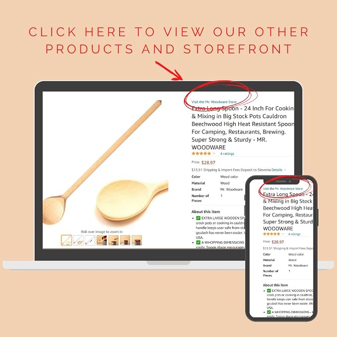 Mr.Woodware Wooden Kitchen Utensils- 24 Inch Long Handle Beech Wood Wok Spatula and Cooking Spoon - 2 in 1 Wooden Cooking Utensils Set for Mixing in Big Stock Pots Cauldron (Spoon)
