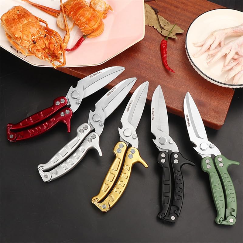 Heavy Duty Kitchen Shears,Poultry Shears with Safety Lock,Burgundy