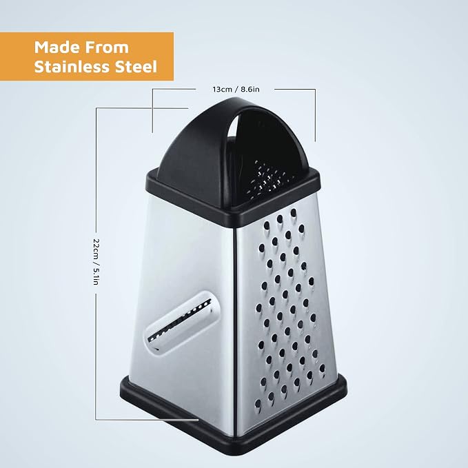 Jean-Patrique Stainless Steel Cheese Grater with Handle - Four-Sided Box, Dishwasher Safe - Pasmesan Cheese Shredder, Citrus Zester