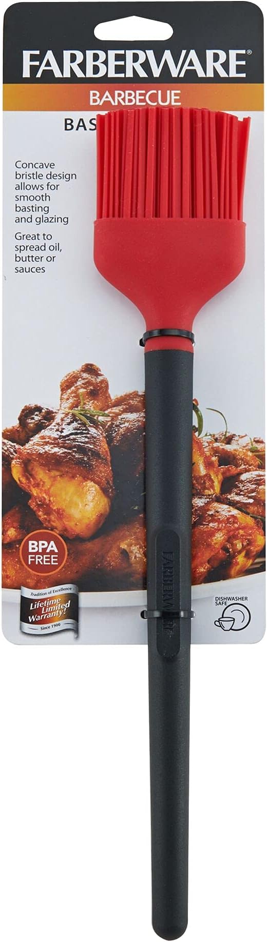 Farberware Barbecue Silicone and Plastic Basting Brush, 11.1-Inch, Red and Black