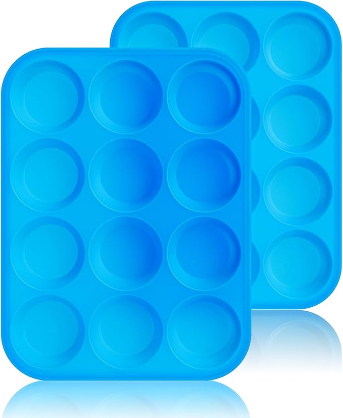 2Pack Silicone Muffin Pans with Metal Reinforced Frame,12 Cup Regular Size Silicone Cupcake Pan,Muffin Tin,Nonstick Cupcake Baking Molds for Muffins,Cupcakes,Egg Bites,BPA Free (2Pack Blue)