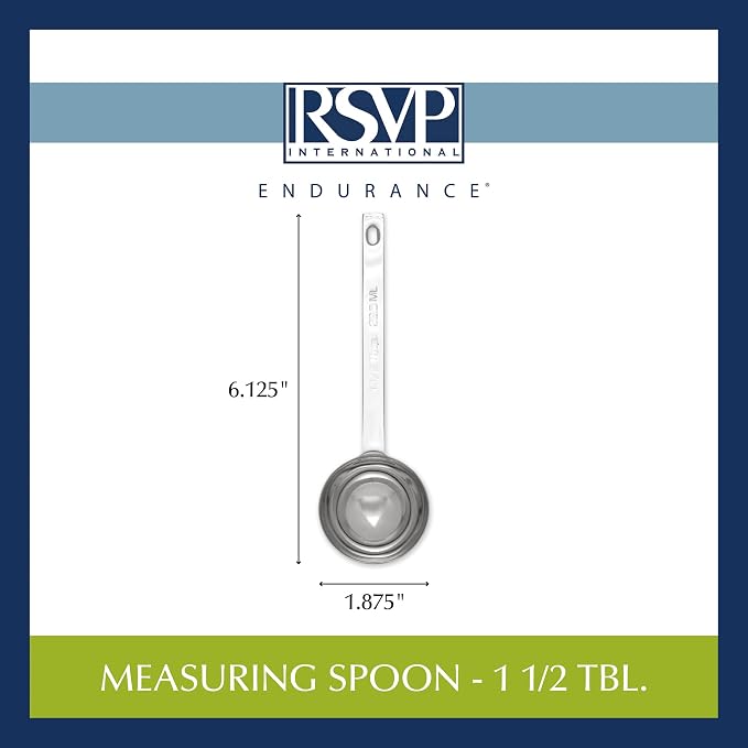 RSVP International Endurance Kitchen Collection Open Stock Measuring Spoon, Stainless Steel, Dishwasher Safe, 1.5-Tablespoon