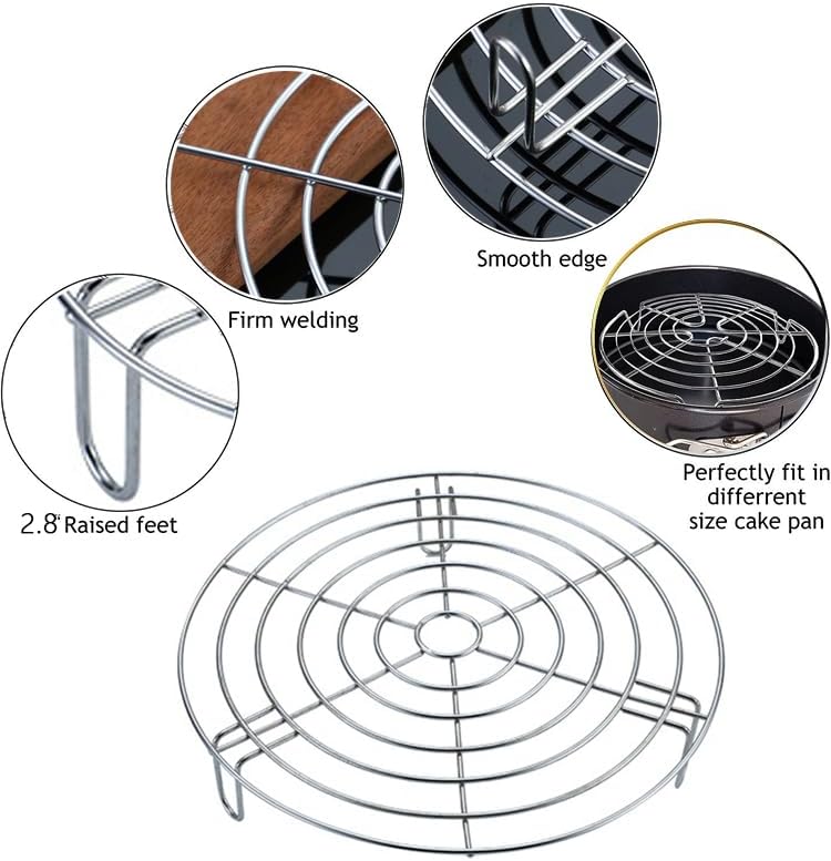Cooking Rack with 2.8" Height Legs Round Stainless Steel with Legs Dia 8.7" Heavyweight Cross Wire Steaming Cooling Barbecue Rack/Carbon Baking Net/Grill/Pan Grate (Height 2.8",8.7"/22cm)