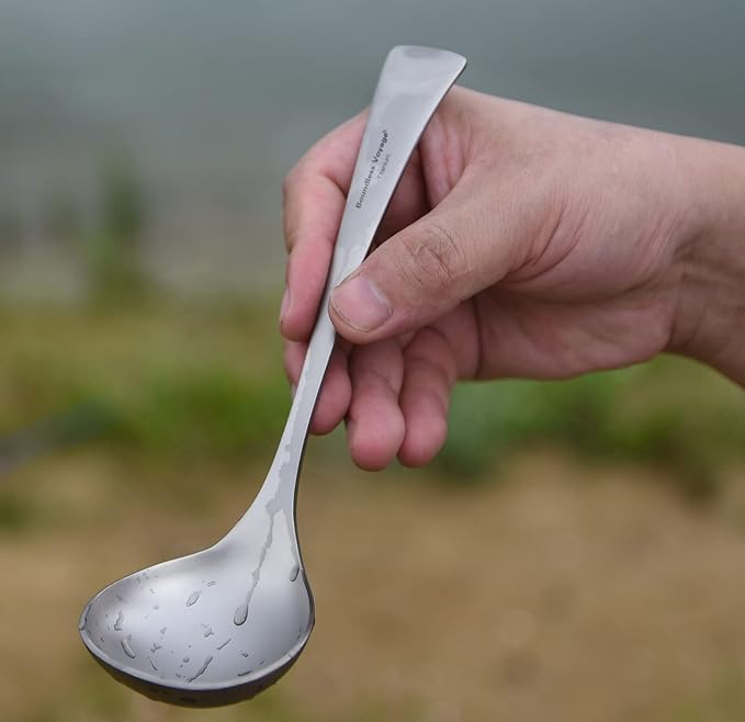 Boundless Voyage Titanium Long Handle Ladle Soup Spoon Thickeness Tableware Porridge Stew Sauce Deep-bowled Ladle Scoop Kitchen Cooking Utensils