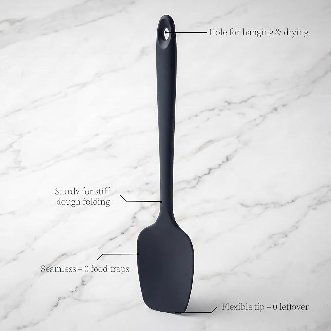 600ºF Heat Resistant Silicone Spoon Spatula Set of 3, Black | High Heat Food Safe Seamless Kitchen Spoonula Scraper for Cooking Baking Mixing Scraping Stirring Nonstick Cookware Pan Bowl