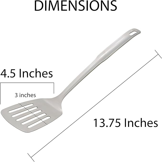 HIC Kitchen Slotted Turner with Long Handle, 18/8 Stainless Steel, 12.5-Inch