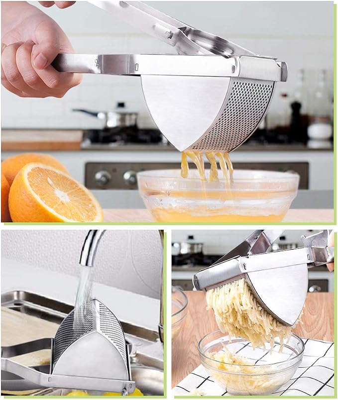 Potato Ricer, Stainless Steel Fruit Masher Heavy Duty Commercial Potato Press Mincer Food Chopper Kitchen Crusher for Mashed Potatoes Fruits Vegetables Yams Carrot