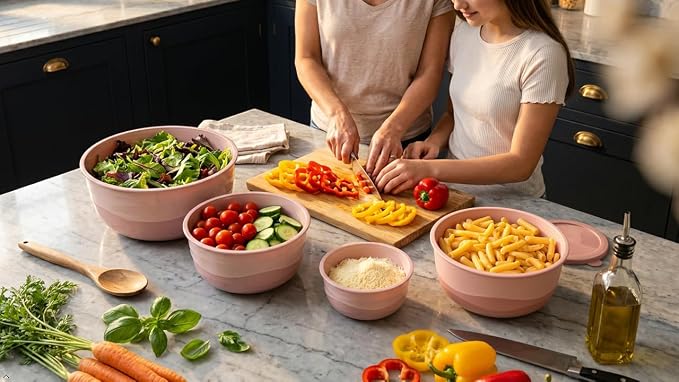 Pera Mixing Bowls with Lids, 8-Piece Airtight Leak-Proof Nesting BPA-Free Prep Bowl Set for Kitchen & Food Storage, Large 4200ml Capacity, Microwave & Dishwasher Safe(Pink)
