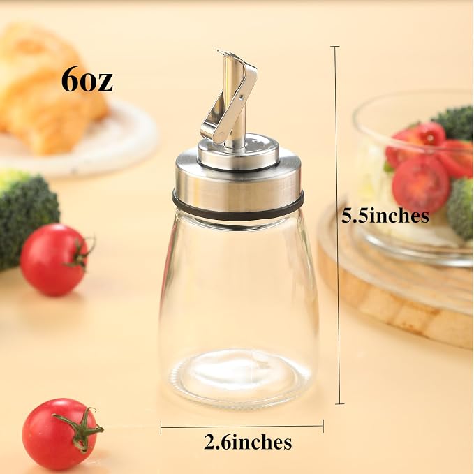 2-Pack Glass Oil Dispenser Bottle with Stainless Steel Spout, Automatic Opening Lid, for Cooking Oil, Vinegar, Sauces, Syrup, 6OZ