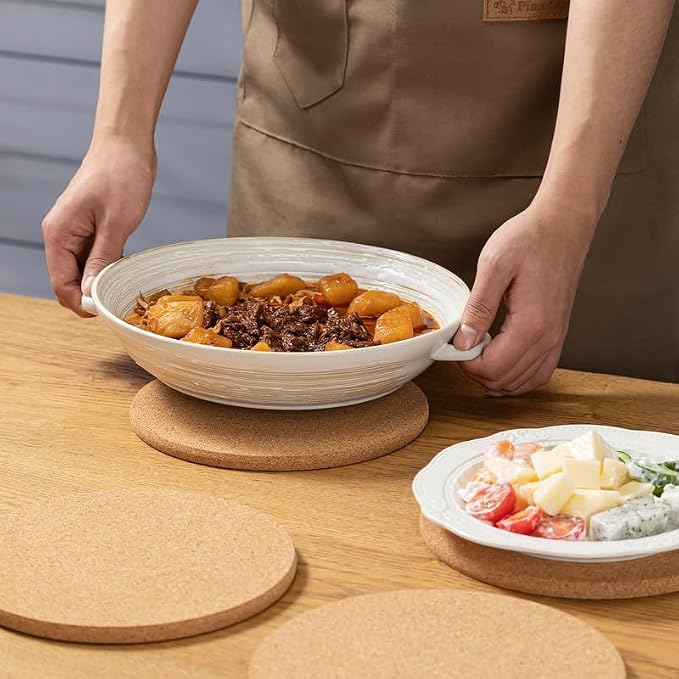 FirstGift Cork Trivet - 6 Pack High Density Cork Trivet Set- 8" Diameter x 0.4" Thick Round - Hot Pads for Table & Countertop