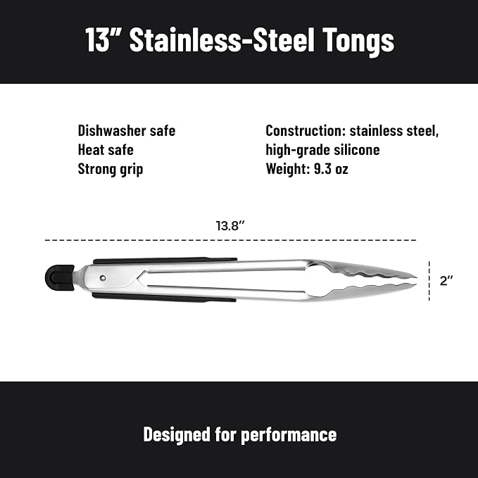 Misen Kitchen Tongs - Dishwasher Safe, Heavy Duty - Precision Stainless Steel Grilling Tool - Heat Resistant - Perfect for Serving and Air Frying - 13 Inch | Black