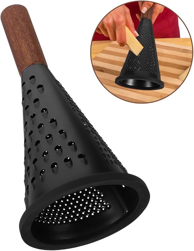 Luxshiny Stainless Steel Cone Grater with Comfortable Handle - 10.03 Inch Food Grater for Cheese Vegetables Garlic Potato and Ginger - Kitchen Slicer and Grating Tool