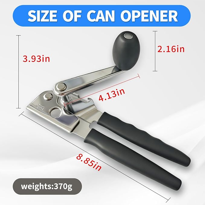 Effortless Manual Can Opener for Seniors, Arthritis & Weak Hands, Magnetic Lid Lifter, Smooth Safe Edges, Extra Long Non-Slip Stainless Steel Handle for Kitchen & Camping
