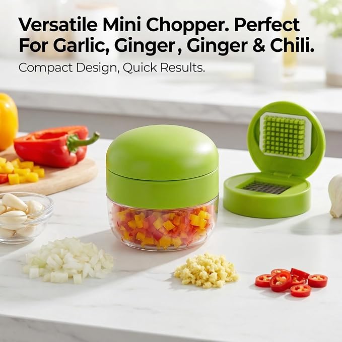 2-Pack 3-in-1 Garlic Press Set, Stainless Steel Garlic Mincer with Garlic Peeler & Cleaning Brush, Garlic Crusher Tool with Storage Container for Kitchen Cooking (Green)