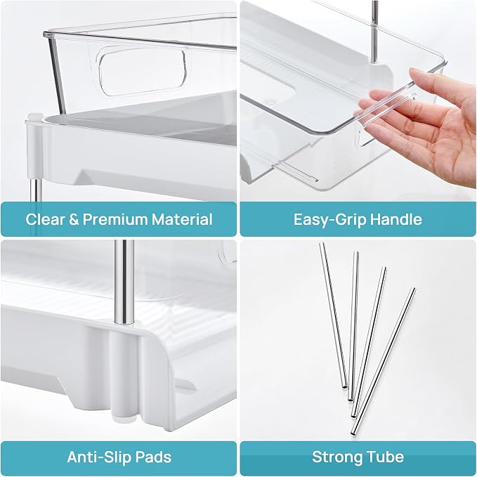 Vtopmart 4 Pack Pull Out Bathroom Under Sink Organizer (S-Standard, White) | Slide-out drawers, Multi-purpose storage, Clear visibility, Easy Set-up
