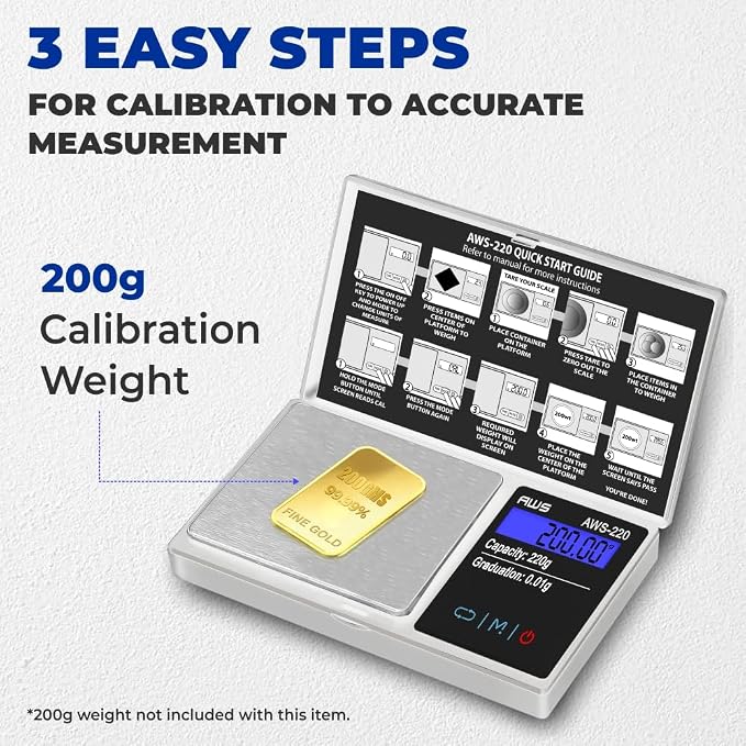 Series Digital Pocket Weight Scale 600g x 0.1g |Digital Gram Scale Small Scale Mini Food Scale Jewelry Scale Ounces/Grains Scale, Easy to Carry - AMERICAN WEIGH SCALES (Silver, 220g x 0.01g)