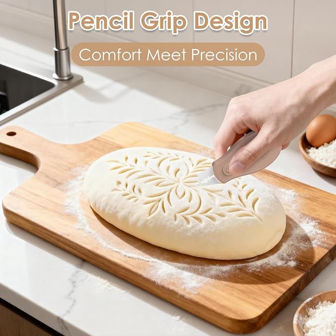 Bread Lame Sourdough Scoring Tool, Extractable & Magnetic Bread Scoring Tool, Scoring Knife for Bread Baking, Bread Razor for Homemade Bread, Sourdough Scorer Tool, Includes 5 Razor Blades-Brown