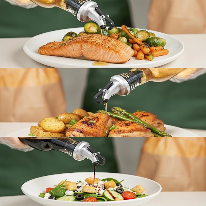 WERTIOO Oil Bottles for Kitchen 4 Pack, 17oz Oil and Vinegar Dispenser Set | 500ml Olive Oil Dispenser Bottle for Kitchen, with 4 Plastic Pourer, 2 Stainless Steel Funnel, Pen and Label