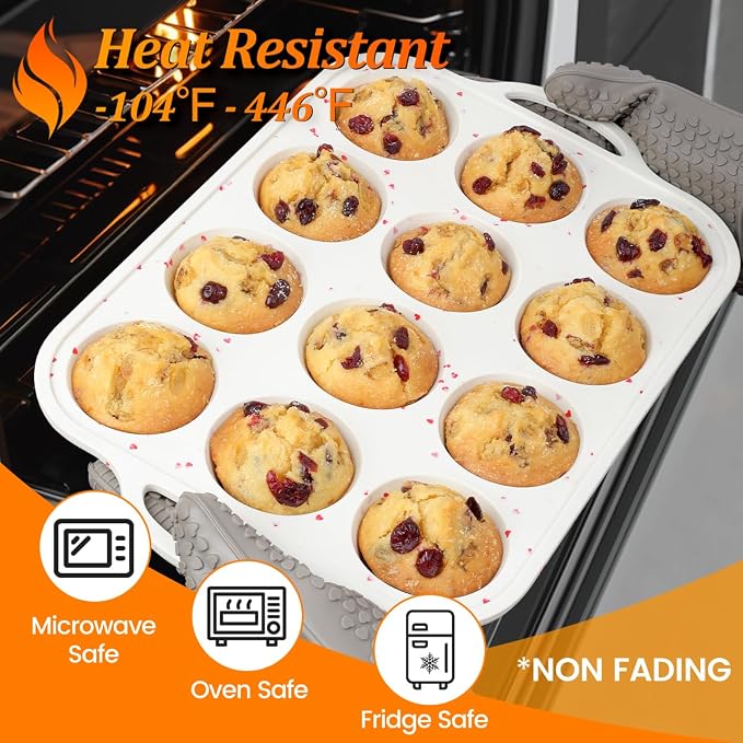 CAKETIME Regular Size Muffin Pan with Metal Reinforced Frame, Silicone Cupcake Pan Easy to Handle Nonstick 12 Cups Silicone Muffin Pans for Baking BPA Free 2 Pack